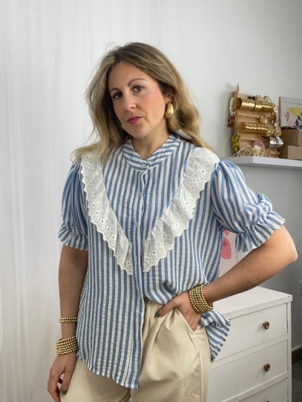 camisa de manga corta rayas azul