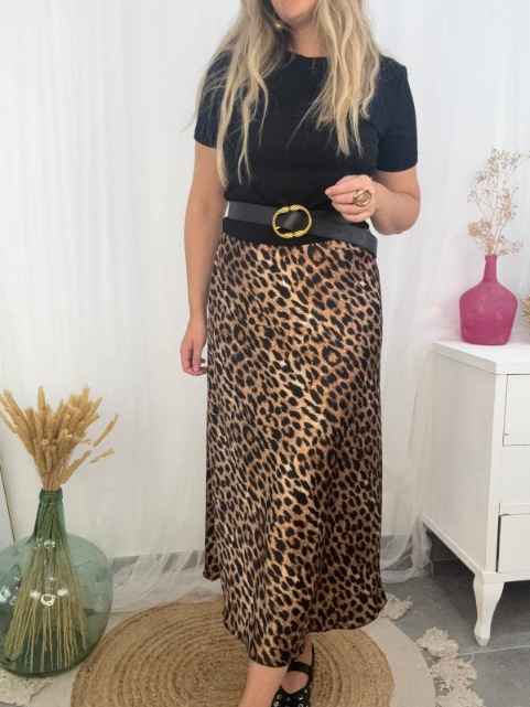 falda leopardo satinada