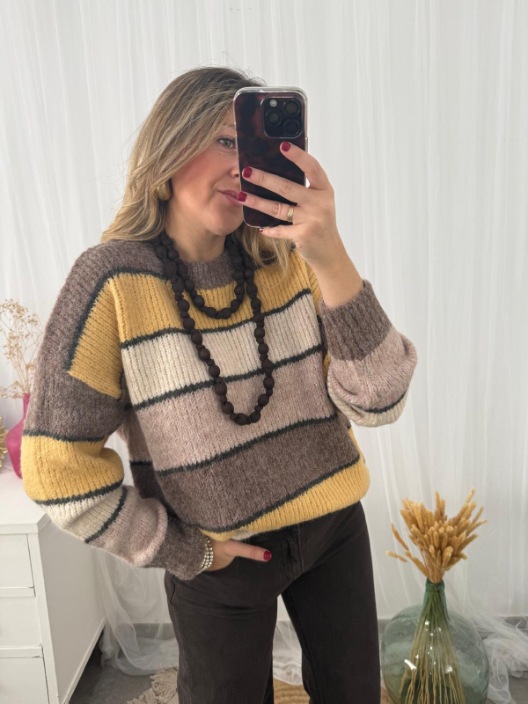 jersey de punto y lana de rayas marrones