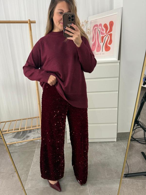 pantalon lentejuelas burdeos