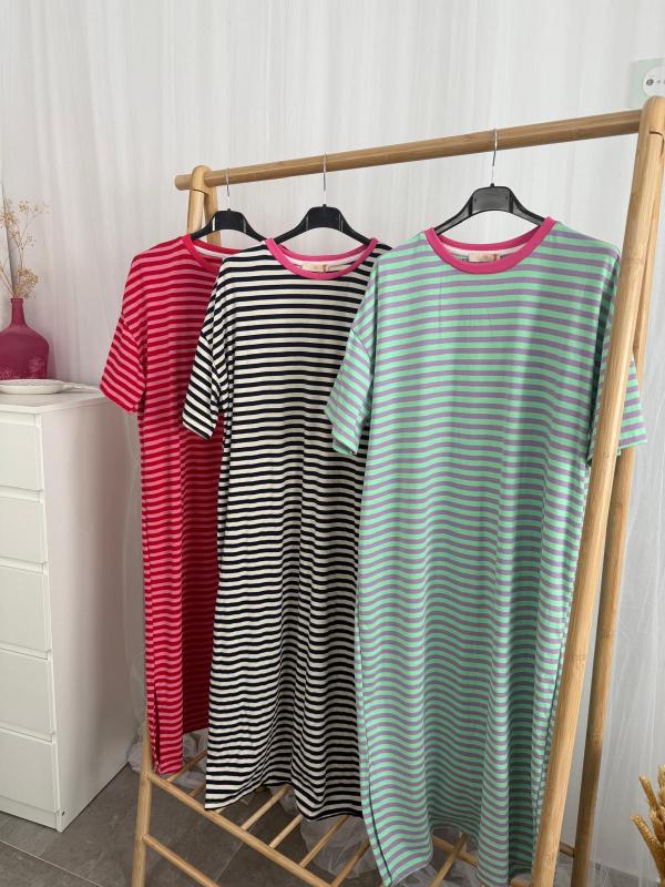 vestido largo de rayas de colores