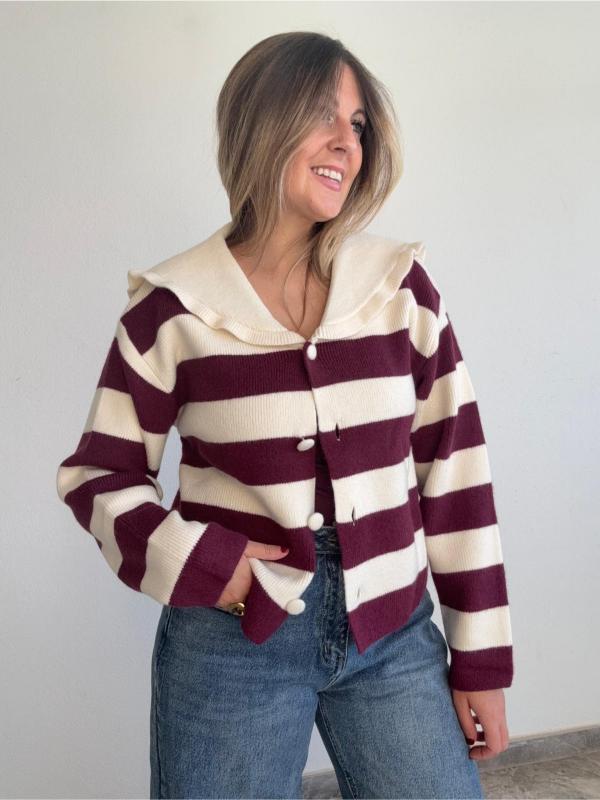 chaqueta punto de rayas burdeos