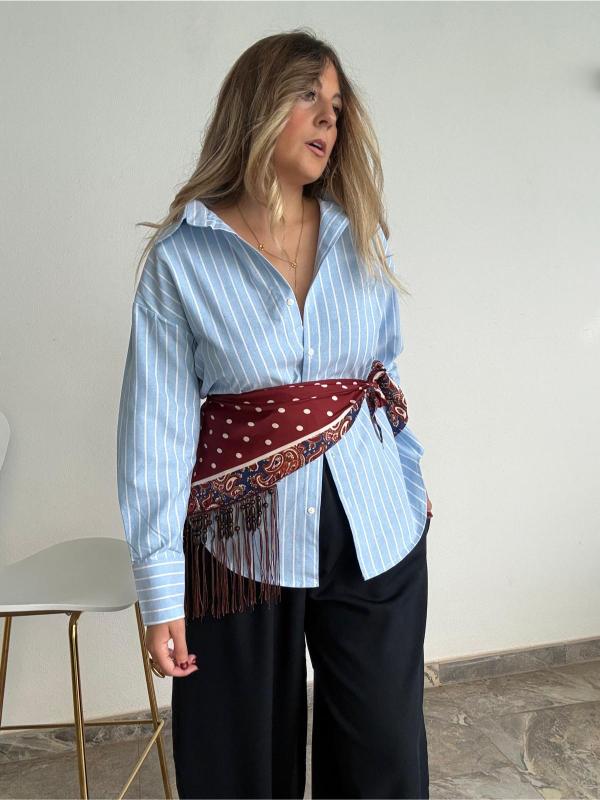 camisa azul de rayas mujer