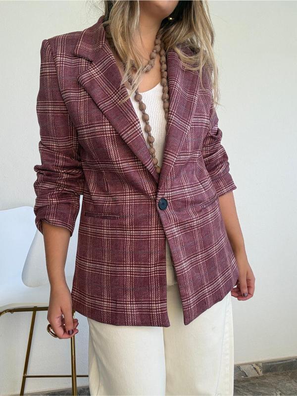 blazer de cuadros burdeos