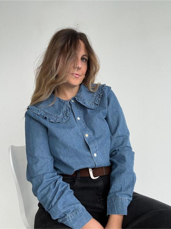camisa vaquera mujer con cuello baberola